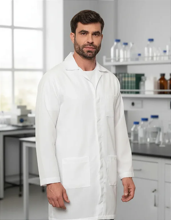 Jaleco Oxford Masculino Branco Manga Longa