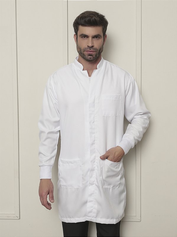 Jaleco Gabardine Gola Padre Masculino Manga Longa Com Punho