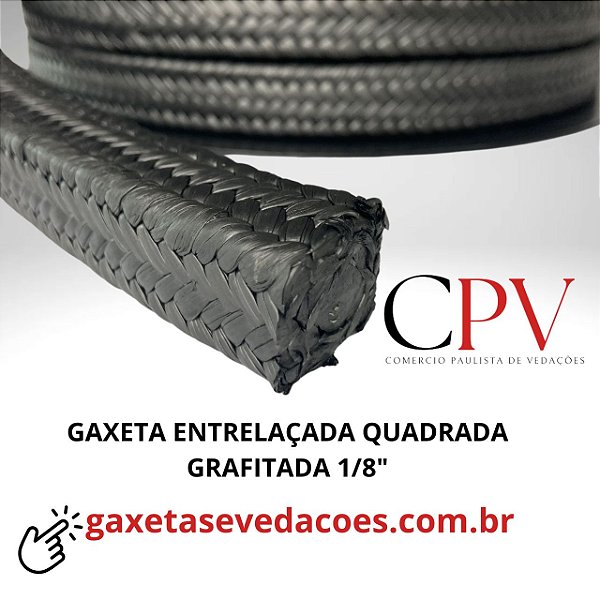 Gaxeta quadrada entrelaçada de PTFE  Grafitada de 1/8"