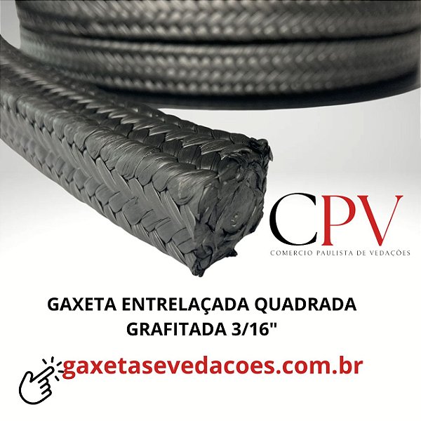 Gaxeta quadrada entrelaçada de PTFE  Grafitada de 3/16"