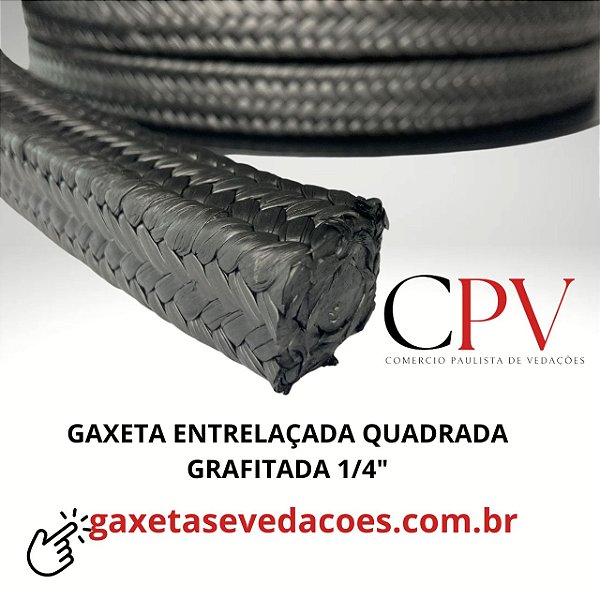 Gaxeta quadrada entrelaçada de PTFE  Grafitada de 1/4"