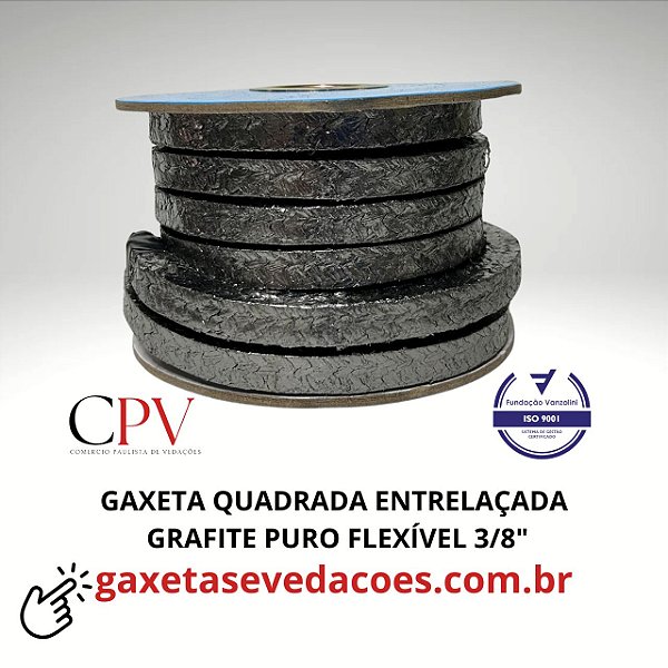 Gaxeta quadrada entrelaçada de Grafite Puro Flexível de Alta temperatura 3/8"