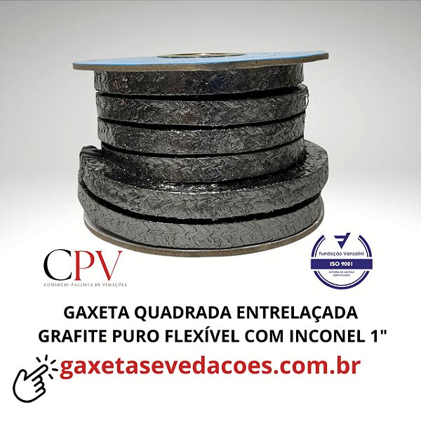 Gaxeta quadrada entrelaçada de Grafite Puro Flexível com Inconel 1"