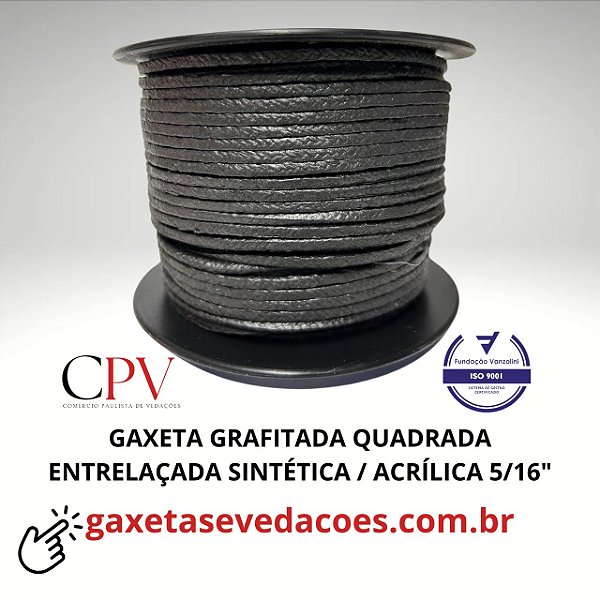 Gaxeta Grafitada quadrada entrelaçada de fibra Acrílica Sintética 5/16"