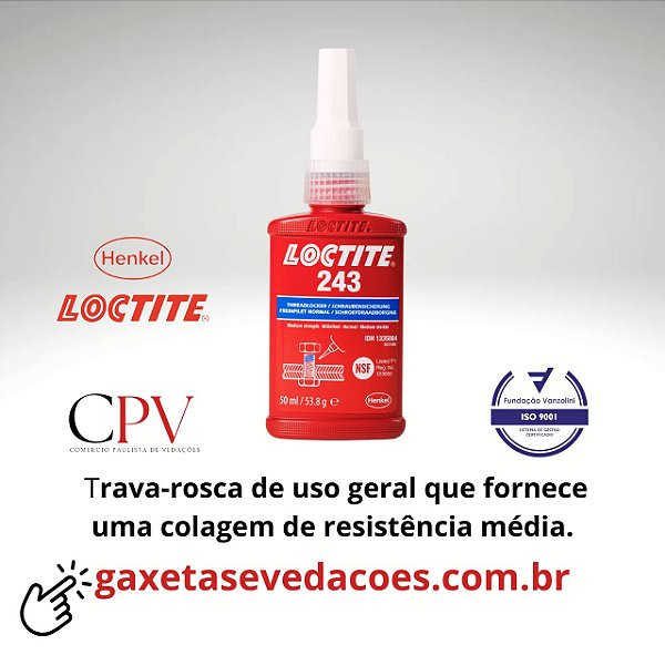 Adesivo anaeróbico para fixação de porcas Loctite 243 de média resistência