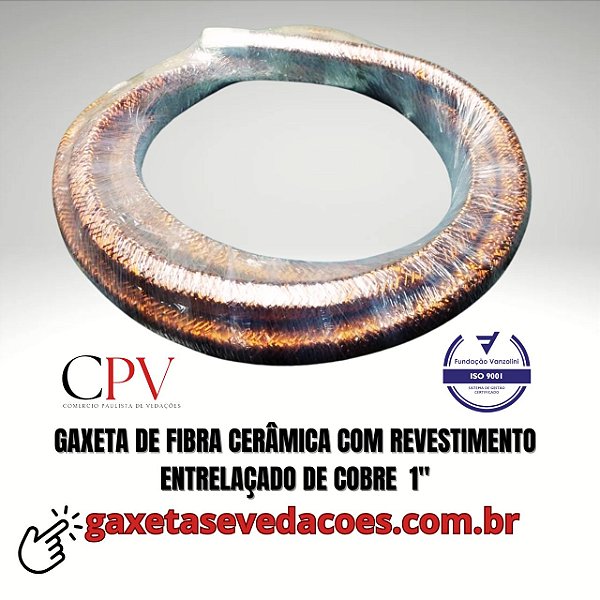 Gaxeta de fibra cerâmica entrelaçada com fios de cobre 1"