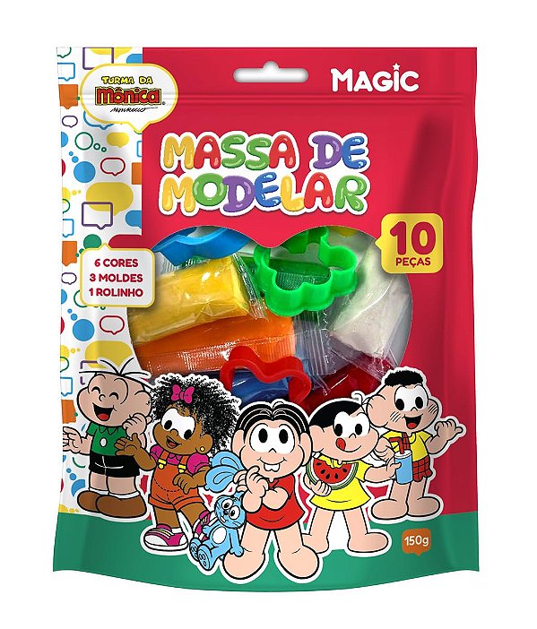 Massa de Modelar Turma da Mônica  – Kit com 6 Cores, 3 Moldes e Rolinho