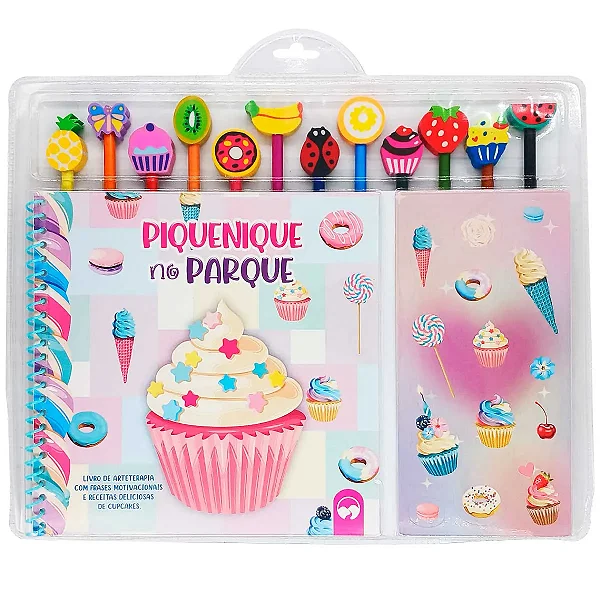 Livro para Colorir Piquenique no Parque - com Lápis de Cor, Borracha e Adesivos