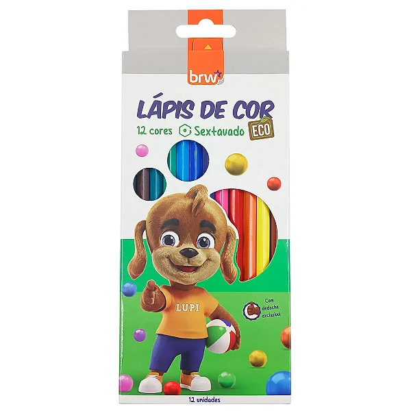 Lápis de Cor Jogo com 12 Cores – BRW Eco, Sextavado em Madeira