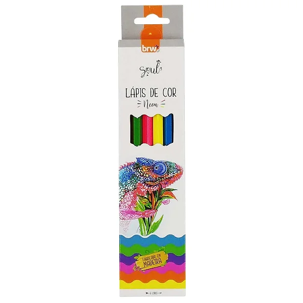 Lápis de Cor Jogo com 6 Cores – BRW Neon Cores Vibrante em Madeira