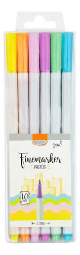 Caneta Hidrográfica BRW Finemarker Tons Pastel – 6 Unidades, 1.0 mm