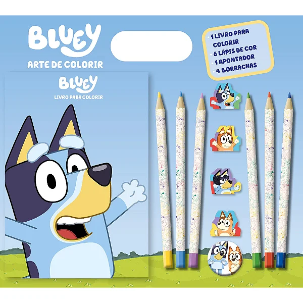 Livro Bluey - Arte De Colorir com Lápis de Cor, Borrachas e Apontador