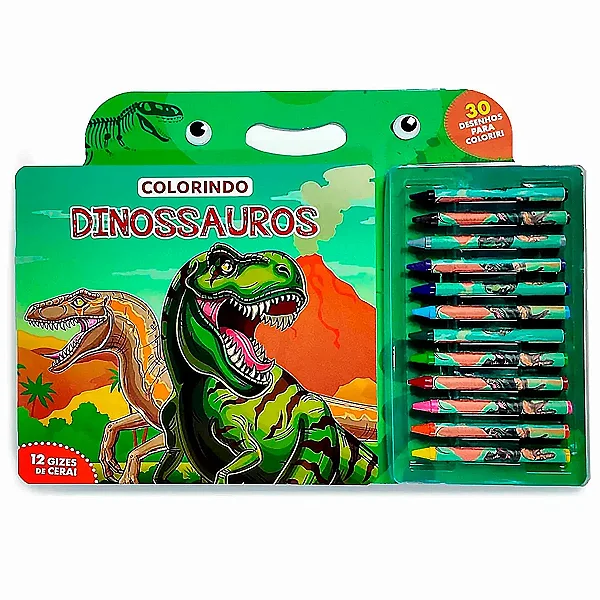 Livro Colorindo Dinossauros - com 30 desenhos + 12 Giz de cera (Magic Kids)