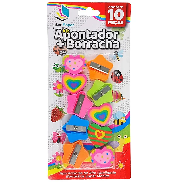 Apontador + Borracha Divertida – Kit com 10 Peças Interponte