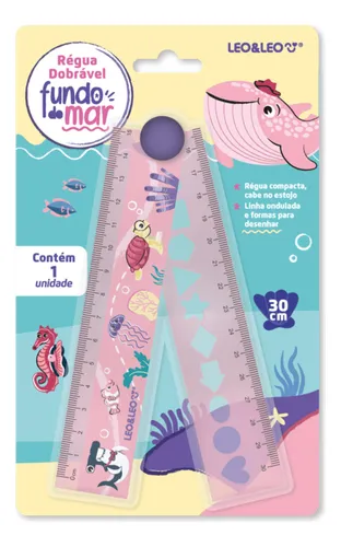 Régua Escolar Acrílica Dobrável - Fundo do Mar 30cm - Leo&Leo