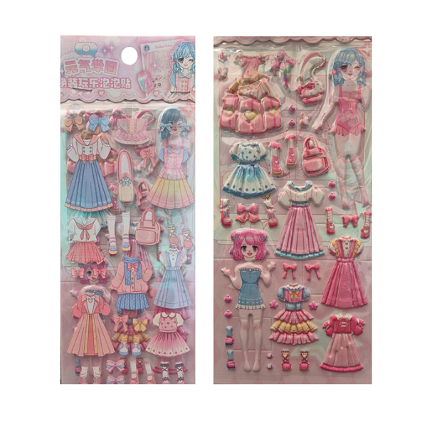 Cartela de Adesivos 3D - Bonecas e Vestidos