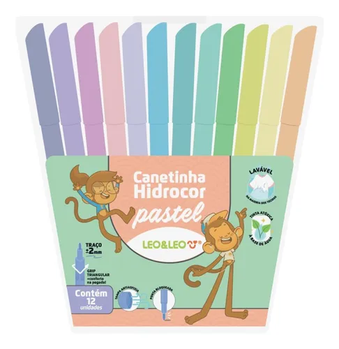 Canetinha Hidrográfica Tons Pastel – 12 Cores Leo&Leo