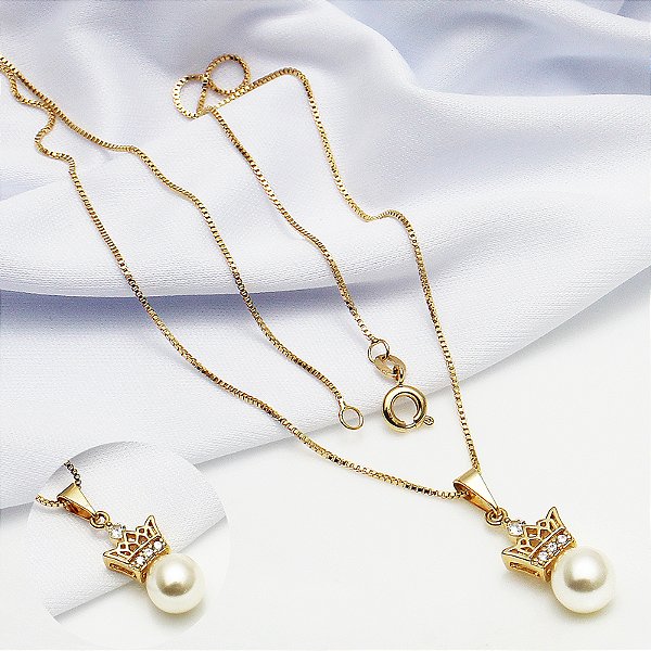 Conjunto de Brincos e Colar Semi joia 18k - Rei Da Glória