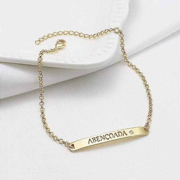 Pulseira Placa Banhado em Ouro 18k - Abençoada