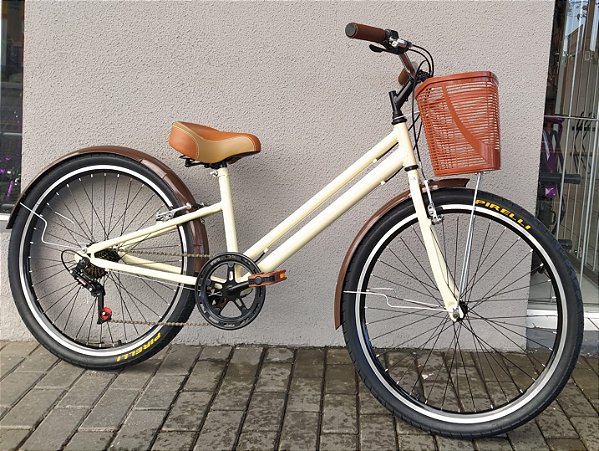 Bicicleta Aro 26 VINTAGE 7 Marchas, bege, marrom