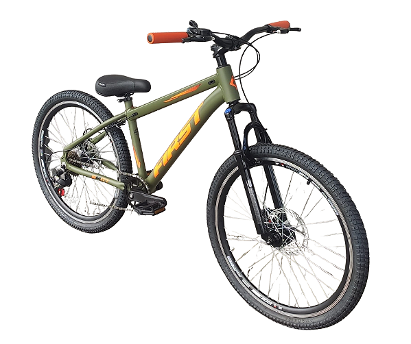 Bicicleta aro 24 FIRST Alumínio 7 Marchas Verde Oliva e Laranja