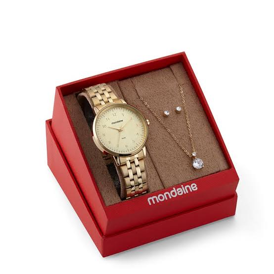 Kit Relógio Mondaine Dourado com Semi Joia