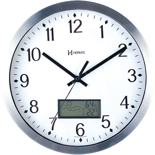 Relógio Herweg de Parede Alumínio Mini Estação Metereológica 6721