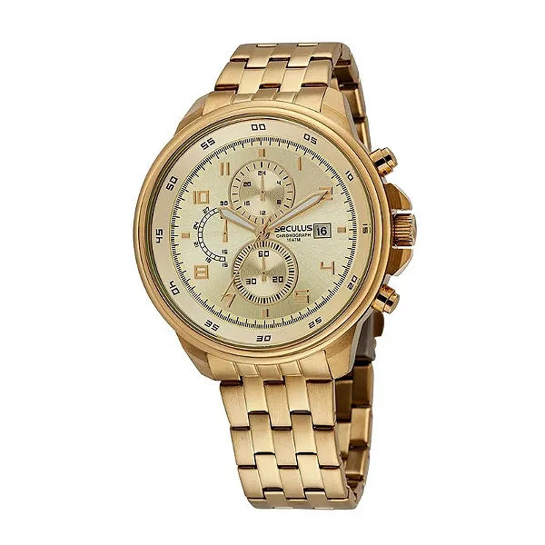 Relógio Seculus Masculino Cronógrafo Dourado