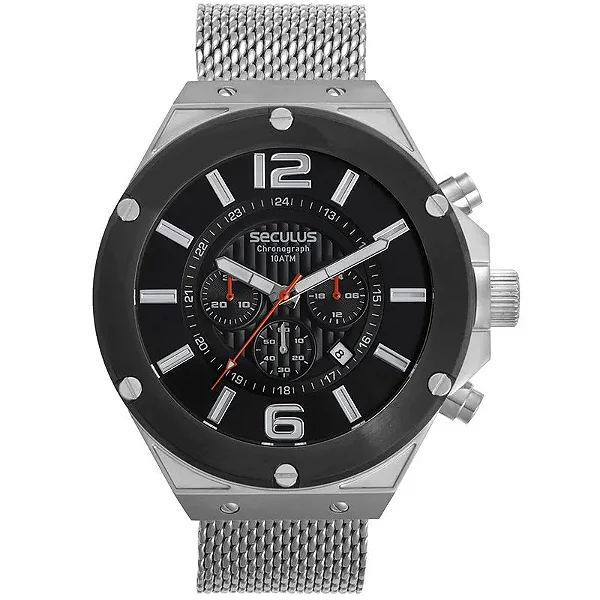 Relógio Seculus Masculino Cronógrafo Malha Aço