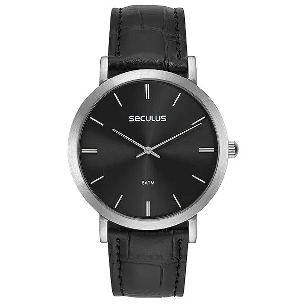 Relógio Seculus Masculino Semi Slim Couro