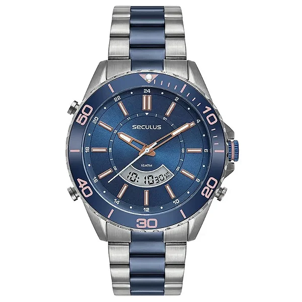 Relógio Seculus Masculino Bicolor Anadigi