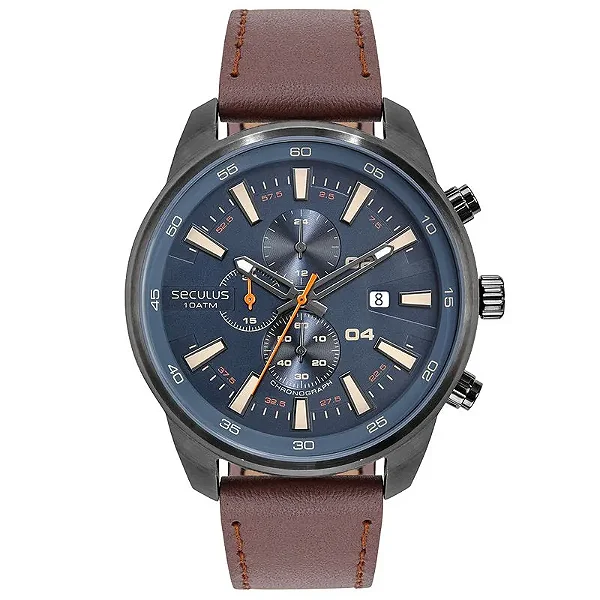 Relógio Seculus Masculino Cronógrafo Couro