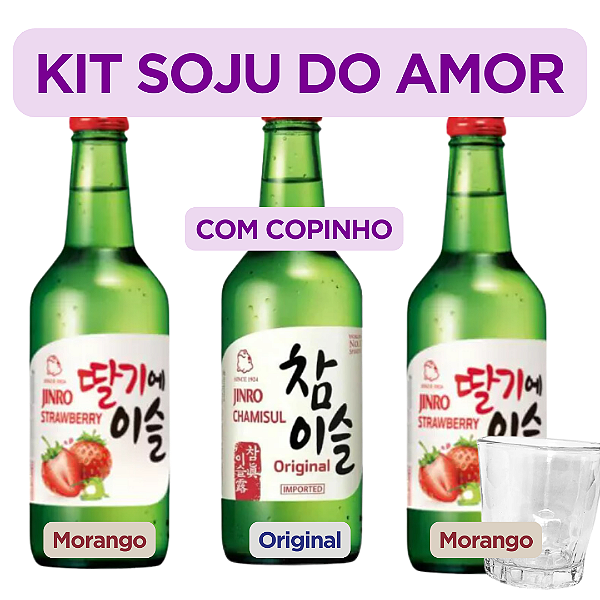 KIT SOJU JINRO 1 ORIGINAL + 2 JINRO MORANGO C/ COPINHO