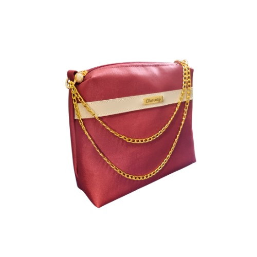 Bolsa de Ombro de luxo - marsala perolado e alça em corrente