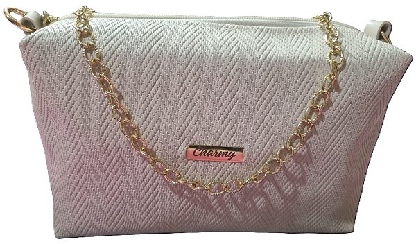 Bolsa de ombro Charmy - bege - couro ecológico - alça de corrente