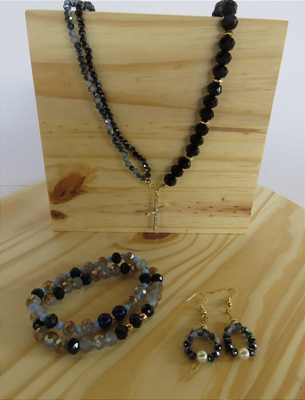 Kit Colar Assimétrico com pulseira e brinco
