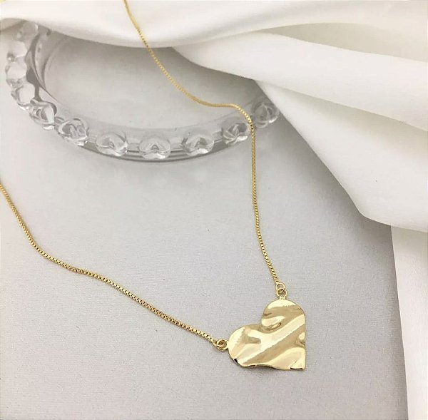 corrente Veneziana de coração martelado = dourado