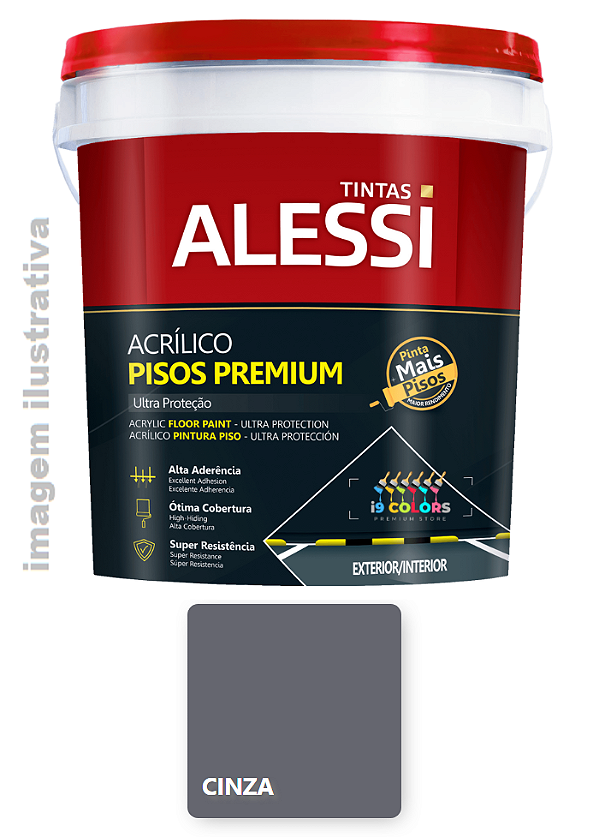 Tinta Piso Acrílico Premium  0,9 Litros - Alessi - Cinza Fosco
