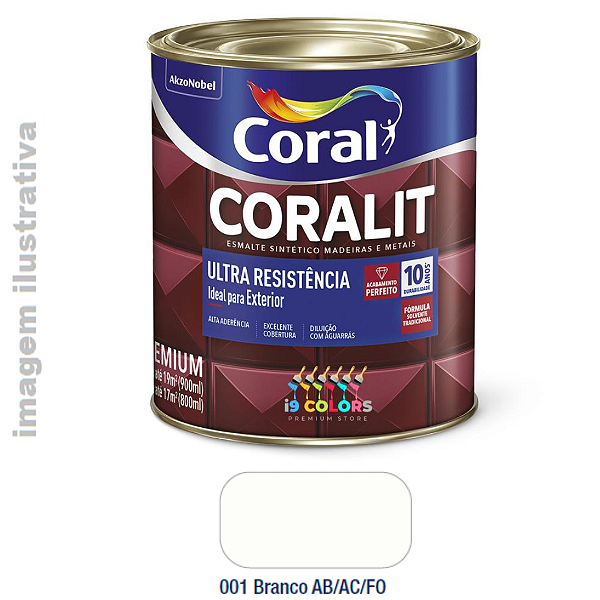 Esmalte Sintético Coralit Ultra Resistência  0,9 litro - Coral - Branco Acetinado