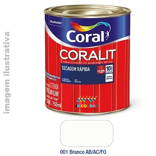 Esmalte Sintético Coralit Secagem Rápida 0,750 litros - Coral - Branco Acetinado