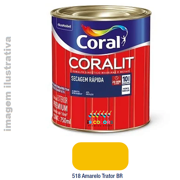 Esmalte Sintético Coralit Secagem Rápida 0,750 litros - Coral - Amarelo Trator Brilhante