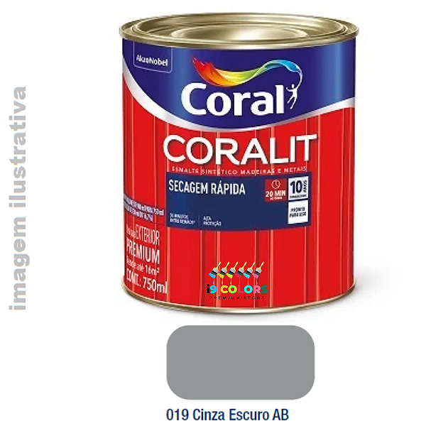 Esmalte Sintético Coralit Secagem Rápida 0,750 litros - Coral - Cinza Escuro Brilhante