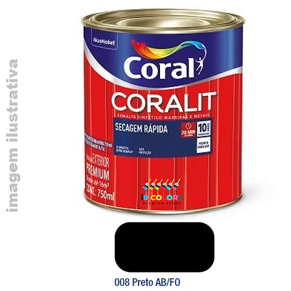 Esmalte Sintético Coralit Secagem Rápida 0,750 litros - Coral - Preto Brilhante