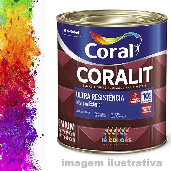 Esmalte Sintético Coralit Ultra Resistência  0,8 litro - Coral - Base P Brilhante