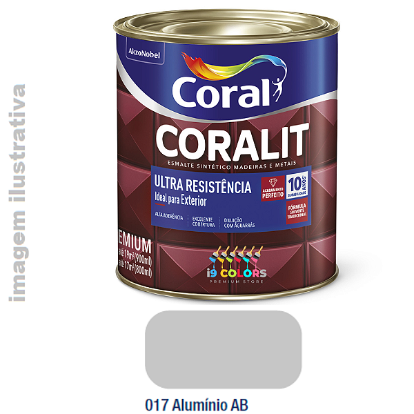 Esmalte Sintético Coralit Ultra Resistência  0,9 litro - Coral - Alumínio Brilhante