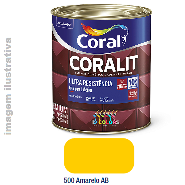 Esmalte Sintético Coralit Ultra Resistência  0,9 litro - Coral - Amarelo Brilhante