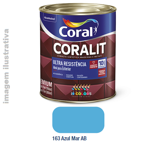 Esmalte Sintético Coralit Ultra Resistência  0,9 litro - Coral - Azul Mar Brilhante