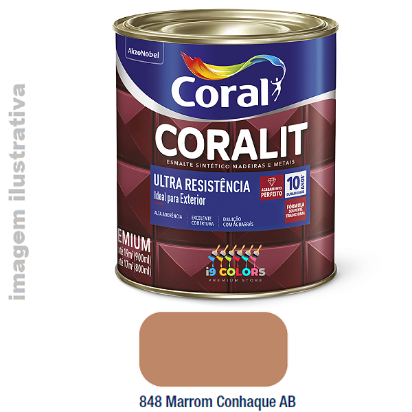 Esmalte Sintético Coralit Ultra Resistência  0,9 litro - Coral - Marrom Conhaque Brilhante