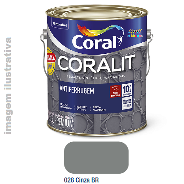 Esmalte Sintético Coralit Antiferrugem  3,6 litros - Cinza Brilhante