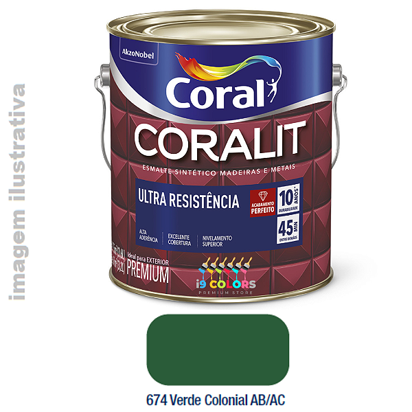 Esmalte Sintético Coralit Ultra Resistência  3,6 litros - Verde colonial Brilhante